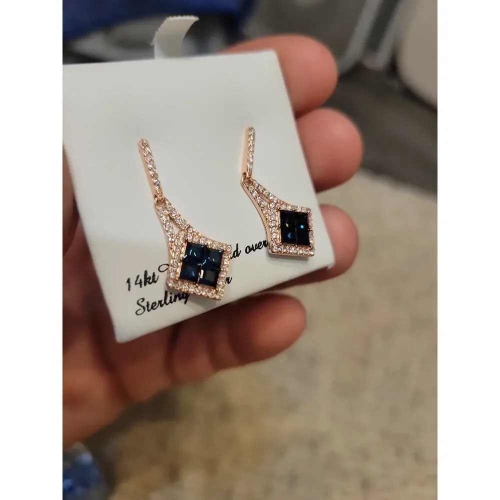 Sterling N Ice 14k Rose Gold Over Silver Montana Blue Crystal Earrings New